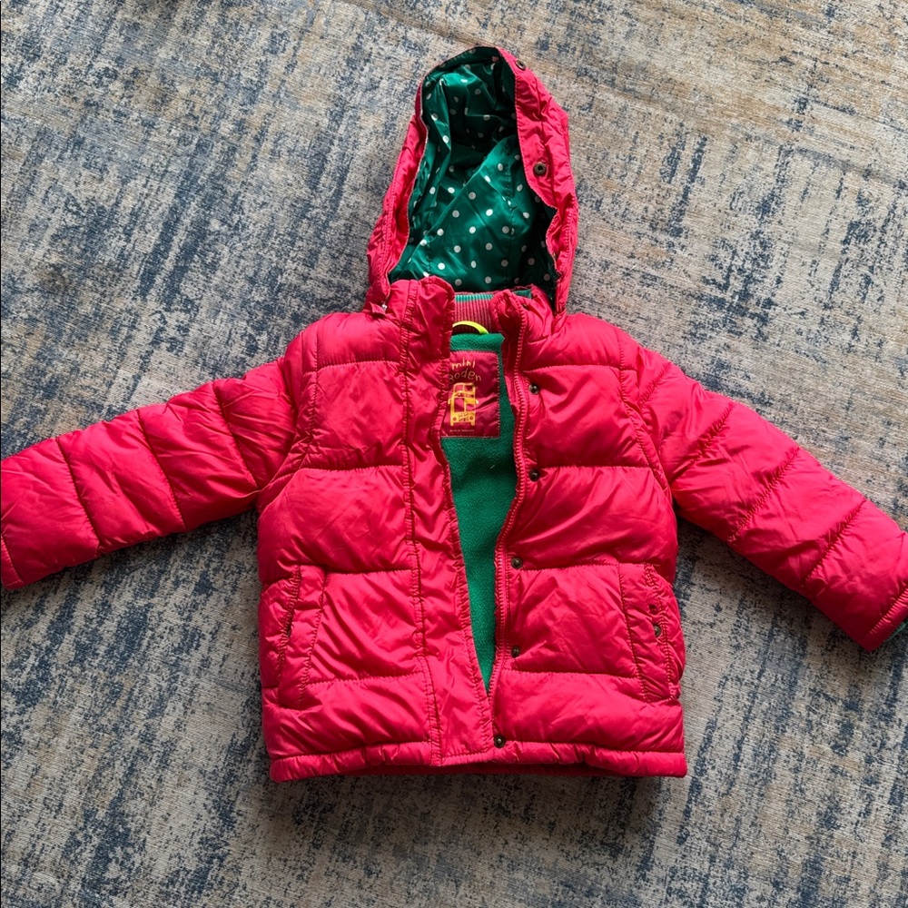 Mini Boden Red Convertible Jacket with Green Polka Dot Lining - Size 4-5